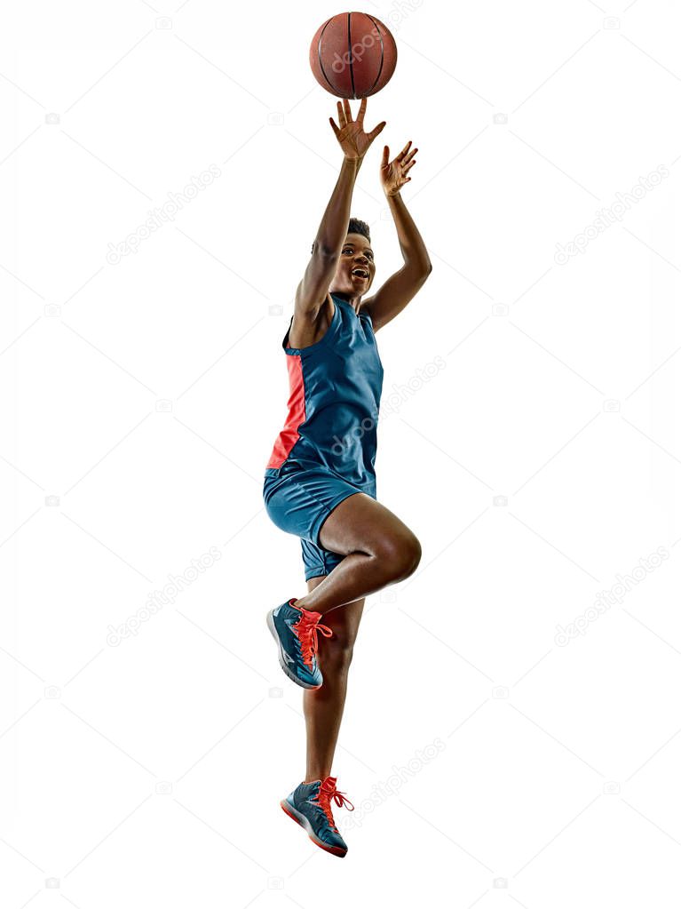 Basketball players woman teenager girl isolated shadows