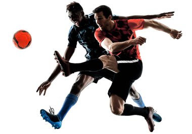 Futbol oyuncular erkekler siluet beyaz arka plan izole