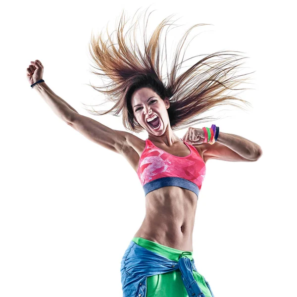 Mujer zumba bailarinas bailando fitness ejerciendo ejercicios isolat — Foto de Stock