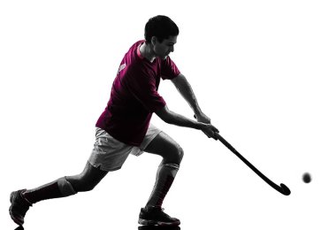 çim hokeyi oyuncusu izole adam siluet beyaz arka plan