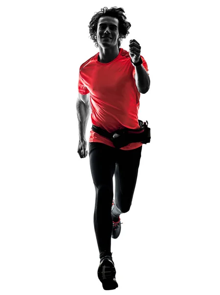 跑步跑慢跑的人赛跑隔离剪影白色 bac — 图库照片