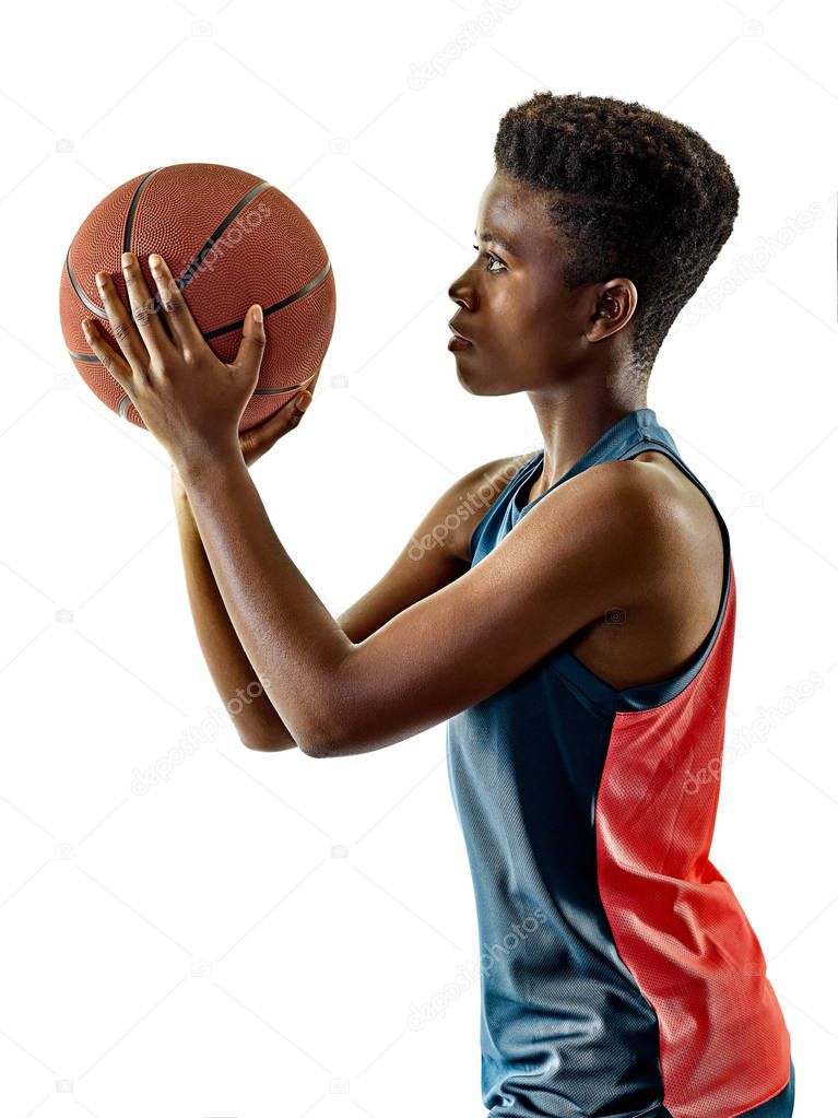 Basketball players woman teenager girl isolated shadows