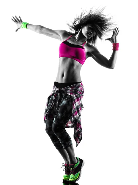 Frau Zumba Fitness-Übungen Tänzer tanzen isolierte Silhouette — Stockfoto