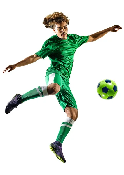 Young teenager soccer player man silhouette isolated — Stock Photo, Image