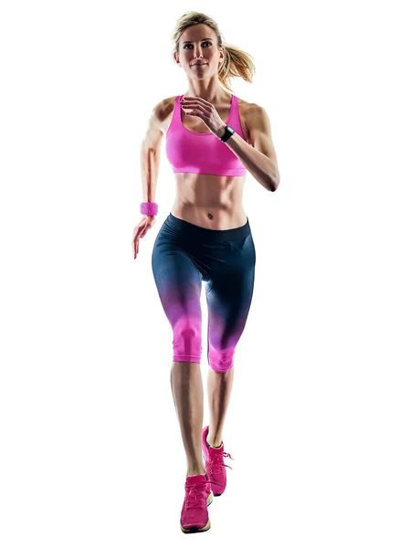 Mujer deporte corredor corriendo jogger jogging aislado blanco backgro —  Fotos de Stock
