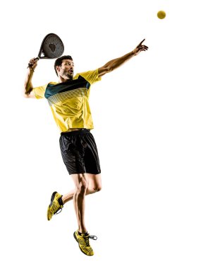 Padel tenis oyuncu izole adam beyaz arka plan