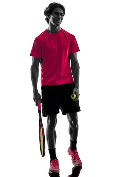 Pemain tenis manusia siluet terisolasi latar belakang putih — Stok Foto