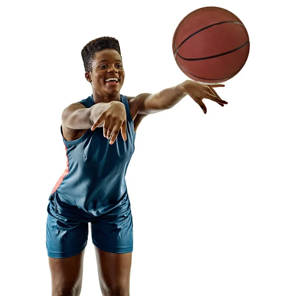 Basketbal spelers vrouw tiener meisje geïsoleerd schaduwen — Stockfoto
