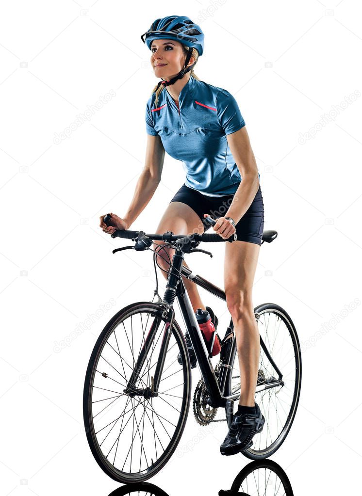 cyclist cycling riding bicycle woman isolated white background s