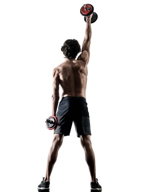 izole siluet beyaz adam fitness weitghs eğitim egzersizleri
