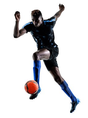 bir Afrika Futbol oyuncu izole adam beyaz arka plan silhouet