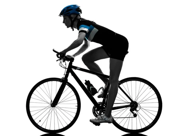 Cycliste équitation vélo femme silhouette isolée — Photo