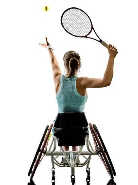Νέοι με αναπηρία τένις παίκτης γυναίκα αναπηρική καρέκλα αθλητισμού απομονωμένες — Φωτογραφία Αρχείου