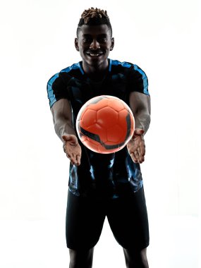 bir Afrika Futbol oyuncu izole adam beyaz arka plan silhouet