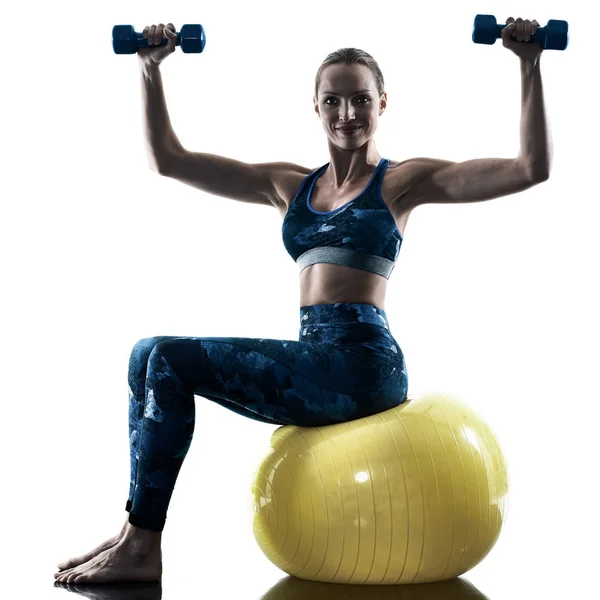 Woman fitness weights excercises silhouette — Stock Photo, Image