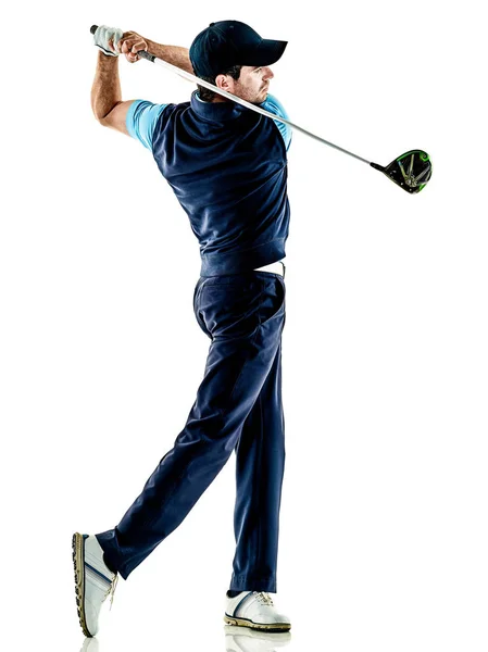 Golfista człowiek gra w golfa na białym tle — Zdjęcie stockowe