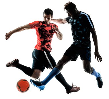 Futbol oyuncular erkekler siluet beyaz arka plan izole