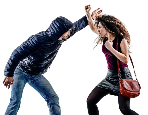 Woman thief aggression self defense isolated — Stock Photo, Image