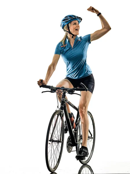 Ciclista ciclista ciclismo bicicleta mujer aislado fondo blanco c — Foto de Stock