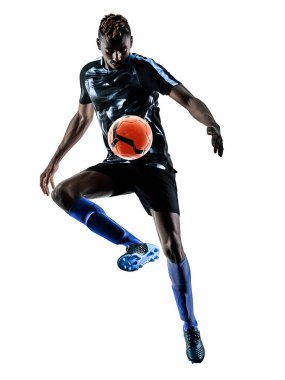 bir Afrika Futbol oyuncu izole adam beyaz arka plan silhouet