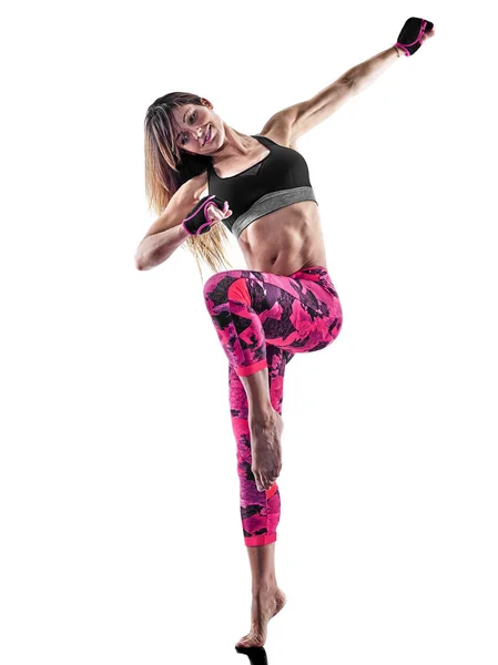 Γυναίκα γυμναστήριο πυγμαχίας pilates ασκήσεις piloxing απομονωμένη — Φωτογραφία Αρχείου
