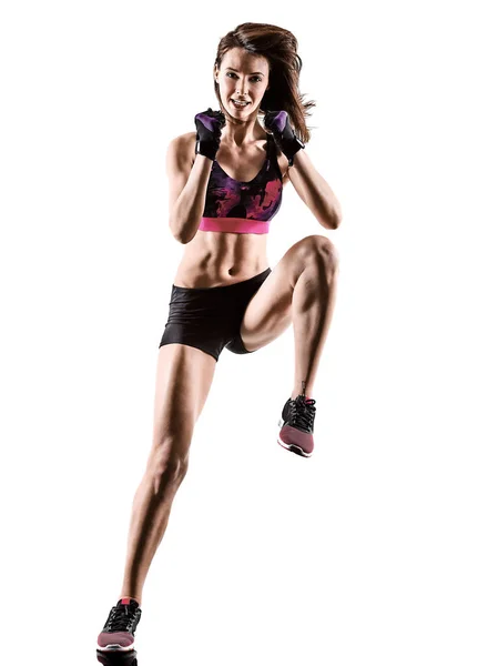 Кардио бокс кросс-ядро тренировки фитнес-упражнения аэробика женщина — стоковое фото