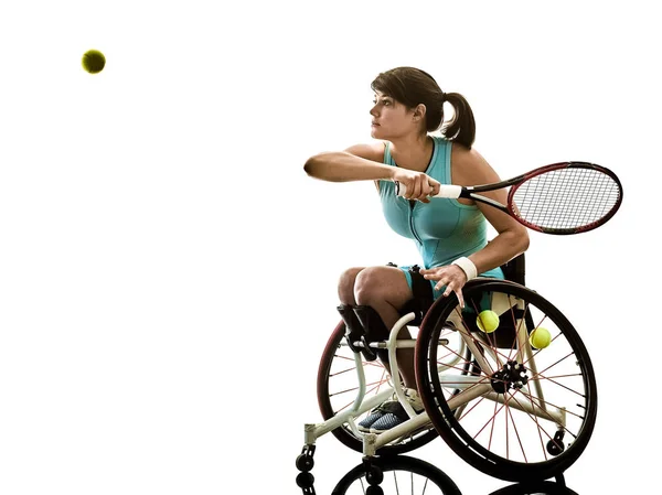 Jeune joueuse de tennis handicapée femme sport en fauteuil roulant isolé — Photo