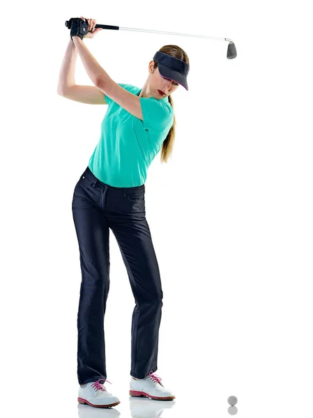女子高尔夫球手打高尔夫球孤立 — 图库照片