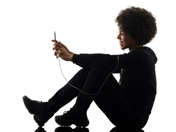 Mladý teenager dívka žena telefonní stín silueta, samostatný — Stock fotografie