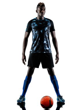 bir Afrika Futbol oyuncu izole adam beyaz arka plan silhouet