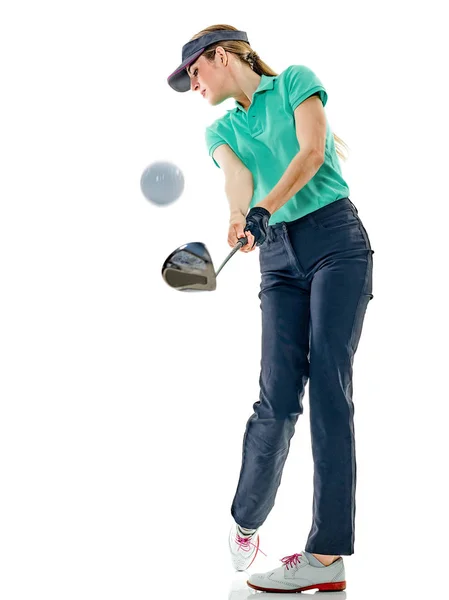 Vrouw golfer golfen geïsoleerd — Stockfoto