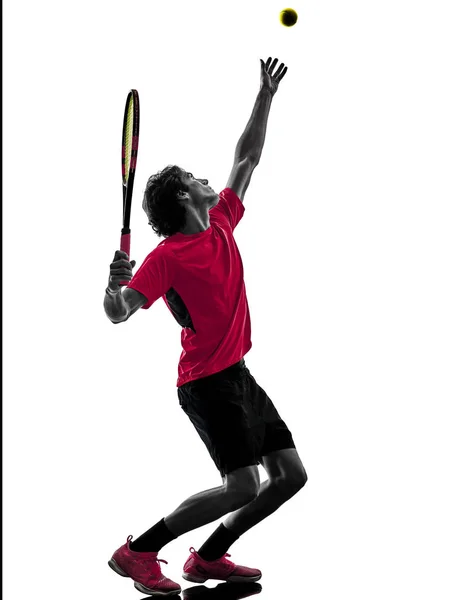 Tennista uomo silhouette isolato bianco sfondo — Foto Stock