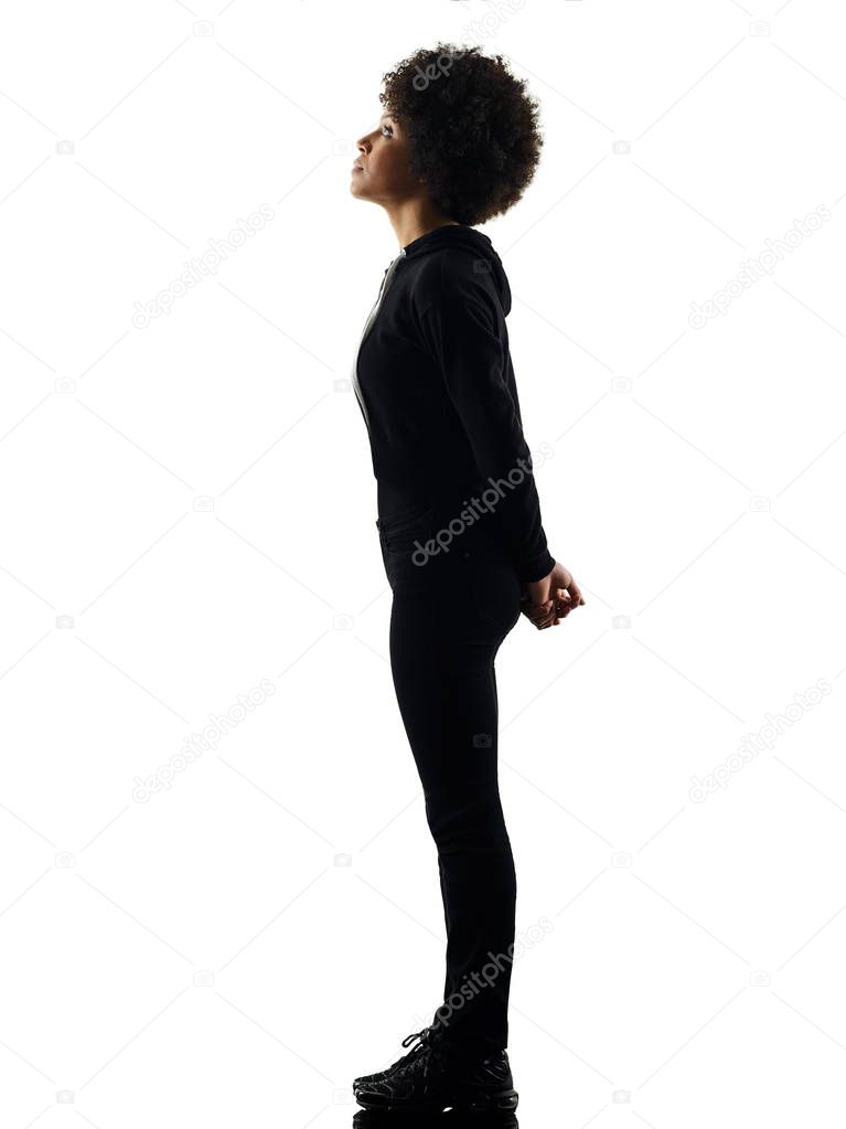 young teenager girl woman standing looking up shadow silhouette 