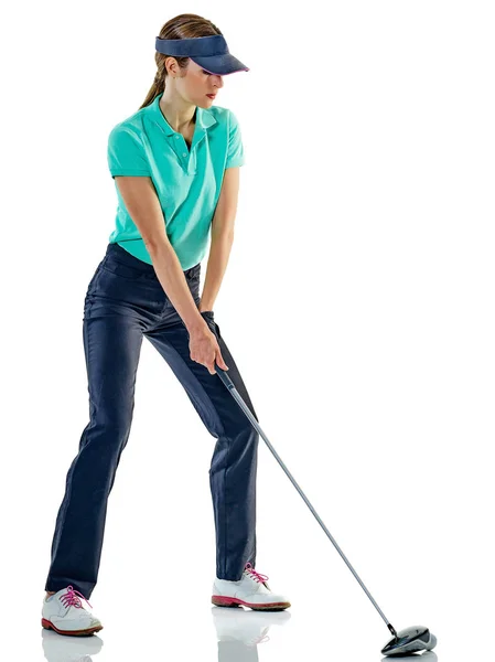 Golfista mujer golfing aislado — Foto de Stock