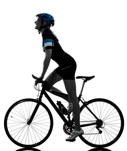 Cyclist cycling riding bicycle woman isolated silhouette — Stock Photo, Image