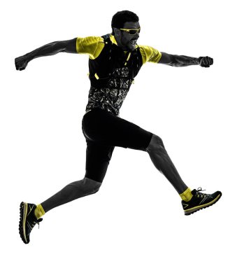 izole siluet beyaz arka çalışan adam iz runner