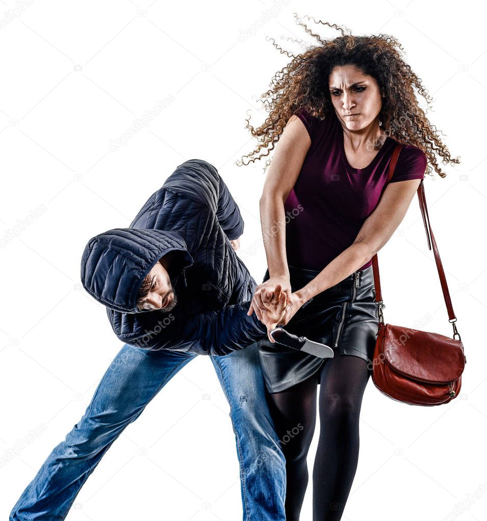 woman thief aggression self defense isolated