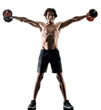 izole siluet beyaz adam fitness weitghs eğitim egzersizleri