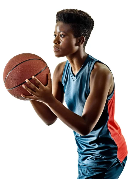 Μπάσκετ παίκτες γυναίκα έφηβο κορίτσι που απομονώνονται σκιές — Φωτογραφία Αρχείου