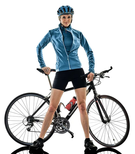 Ciclista ciclista ciclismo bicicleta mujer aislado fondo blanco s — Foto de Stock