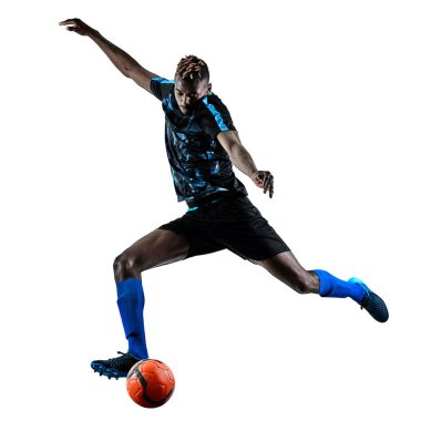 bir Afrika Futbol oyuncu izole adam beyaz arka plan silhouet