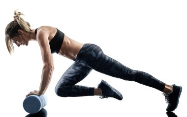 kadın pilates fitness köpük rulo egzersizleri izole siluet