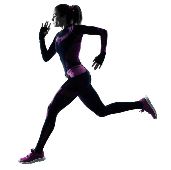 Woman runner running jogger jogging isolated silhouette shadow — Stock Photo, Image