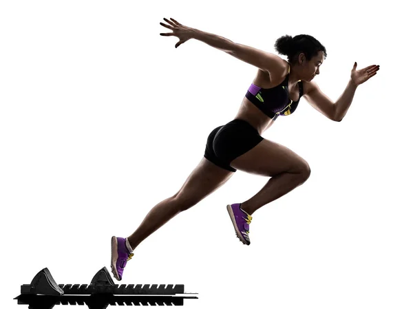 Africká běžec běží sprinter sprintovat žena, samostatný bílé b — Stock fotografie