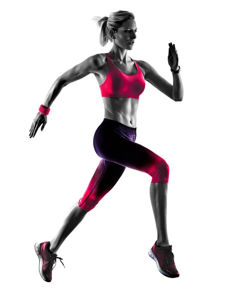 Kobieta sport biegacz jogger jogging na białym tle biały backgro — Zdjęcie stockowe