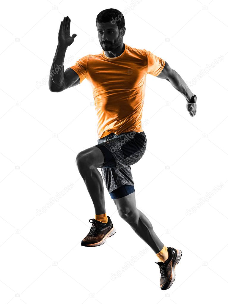 man runner running jogger jogging isolated silhouette white back
