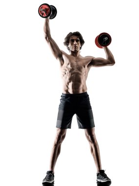 izole siluet beyaz adam fitness weitghs eğitim egzersizleri