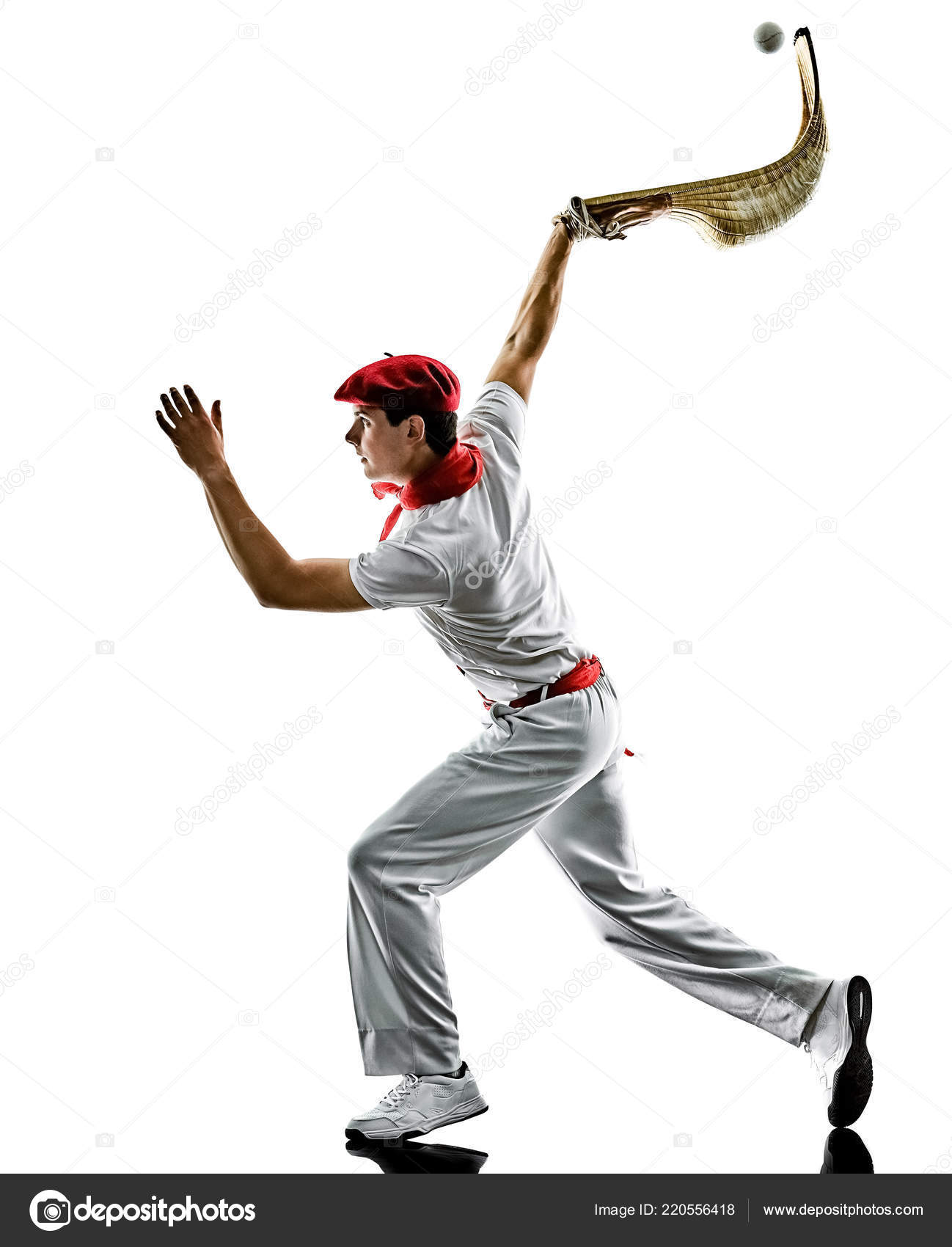 Jai alai Basque pelota Cesta Punta player man isolated silhouet — Stock