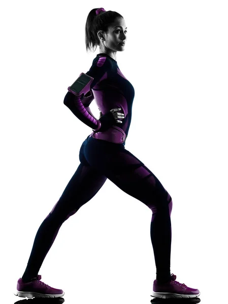 Kvinna löpare kör jogger jogging isolerade siluett skugga — Stockfoto