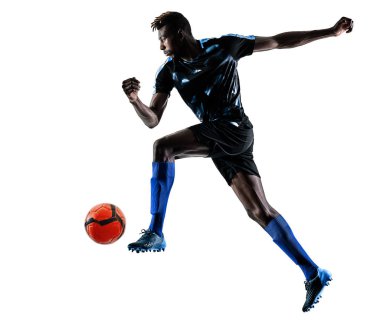bir Afrika Futbol oyuncu izole adam beyaz arka plan silhouet